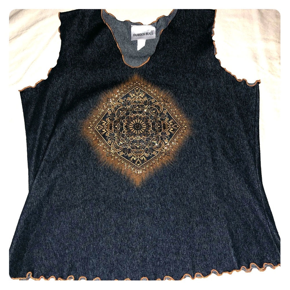 Glittery stretch denim tank top